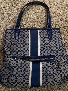 Coach Navy Signature Stripe Crossbody Bag